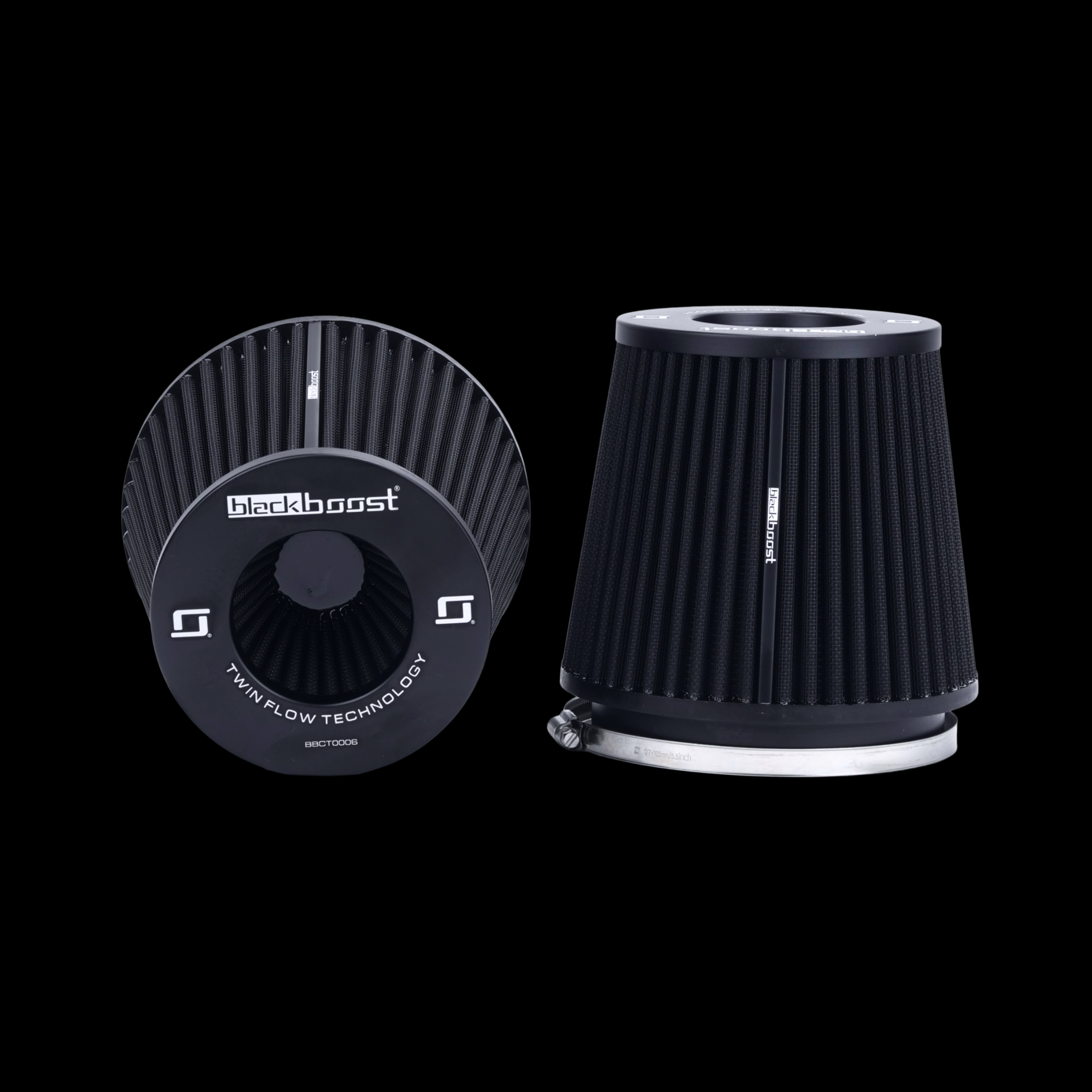BlackBoost Conical Twin Flow Synthetic Dry Air Filters (5.5" x 180mm) SET OF 2